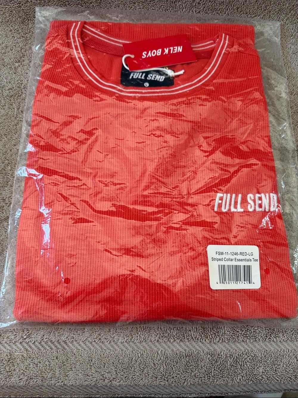 Full Send Men’s Red Short Sleeve Striped-Collar Tee
